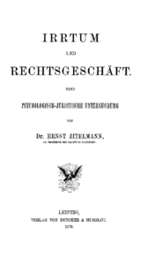 Zitelmann, Irrtum und Rechtsgeschäft (1879)